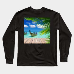 Palm and Boat in Sea Long Sleeve T-Shirt